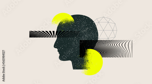Abstract modern background with human head and geometric shapes. Creative concept. Vector illustration