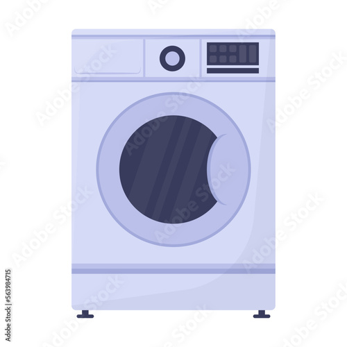Modern washing machine for washing dirty linen with the function of drying and steam. Electronic appliances for home vector illustration. Household, technology, interior concept