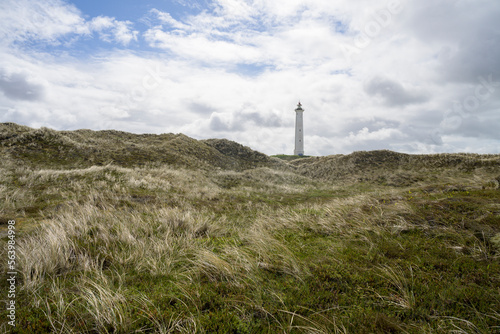 A Danish lighthouse on Holmsland Klit on the west coast of Jutland