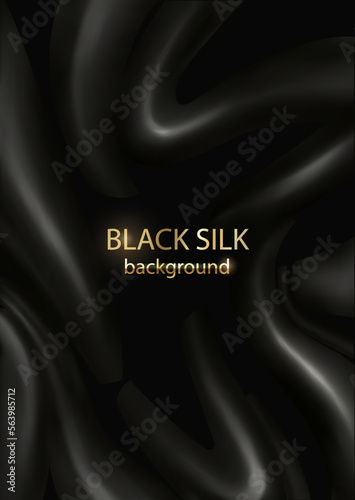 Abstract black silk background. Luxury Textile wave or wavy texture satin velvet material. Elegant vector design