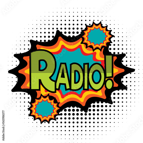 Radio word pop art retro vector illustration. Isolated image on white background. Comic book style imitation