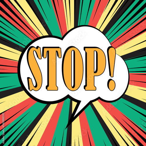 STOP word pop art retro vector illustration. Isolated image on white background. Comic book style imitation