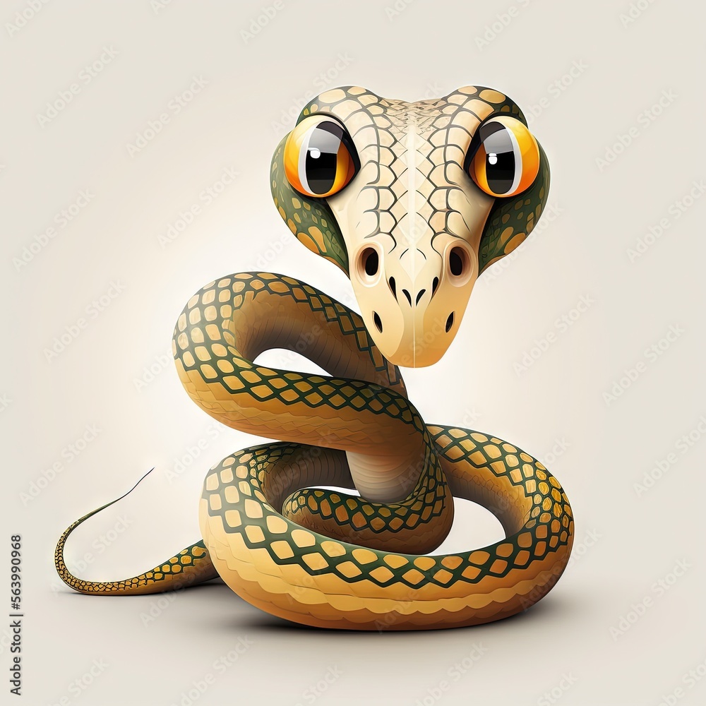  a snake with a yellow stripe around its neck and eyes, with a white background and a gray background with a white background and a white background with a light gr Generative AI - obrazy, fototapety, plakaty 