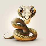  a snake with a yellow stripe around its neck and eyes, with a white background and a gray background with a white background and a white background with a light gr Generative AI