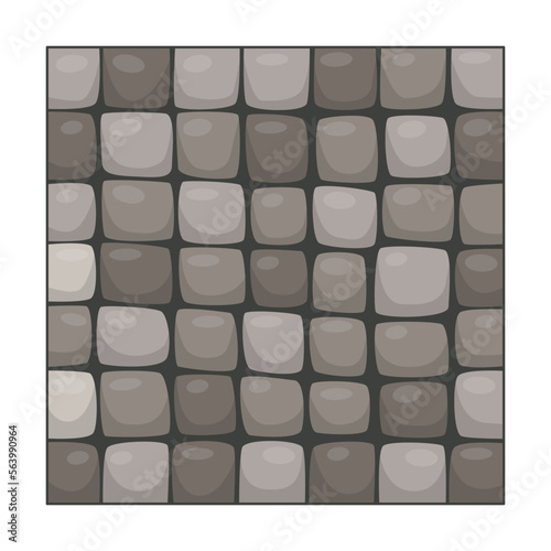 Stone tiles texture for city pavement. Illustration of cobblestone road with mosaic cobble flagstone blocks. Top view of pave pattern. Sidewalk concept