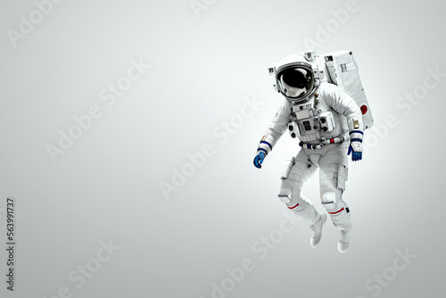 Astronaut in white spacesuit isolated on white background. Concept Exploring space and other planets, colonizing the solar system. Copy space, 3D illustration, 3D renderer.