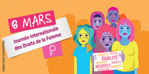 French International women rights day illustration banner