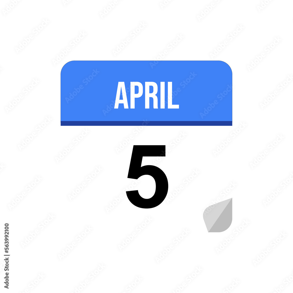 5 April calendar date icon on transparent background 5 April calendar date icon on transparent background