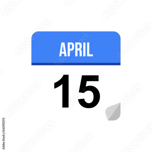 15 April calendar date icon on transparent background