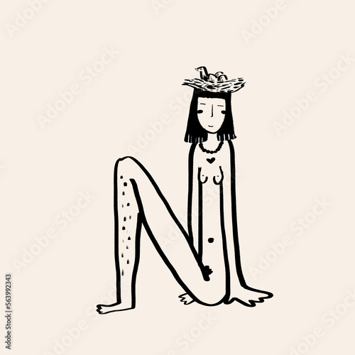 Ink font letter N with natural nude female photo