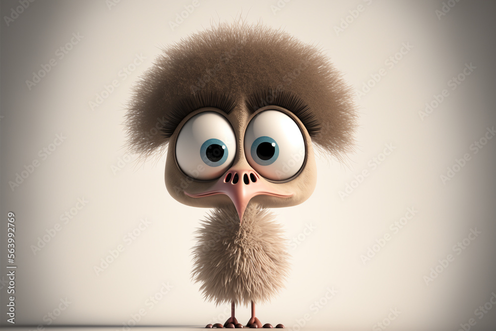 funny and cute ostrich character, AI generate 
