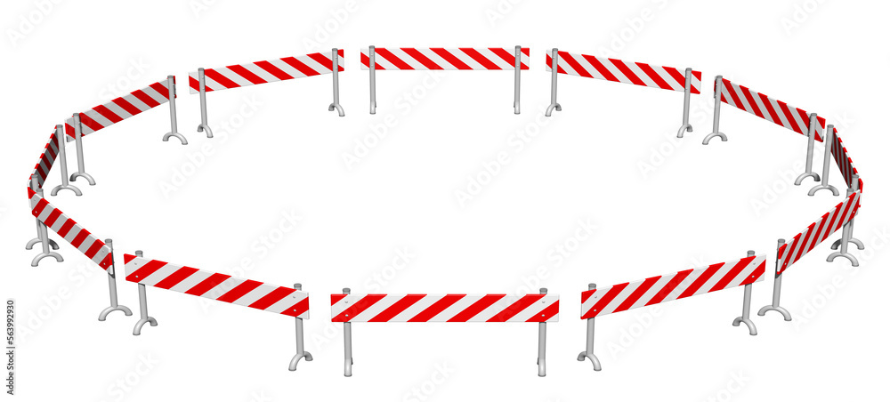 Obraz premium im Kreis aufgestellte rot/weiße Barrieren