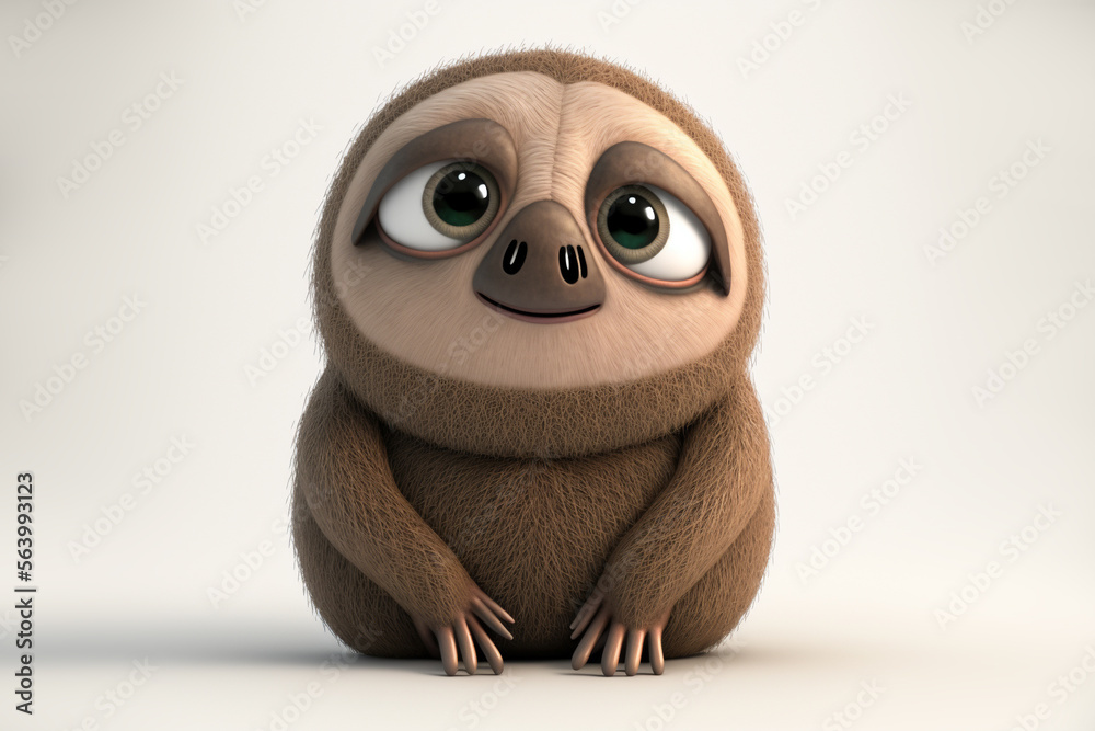 brown cute sloth on white background, AI generate 