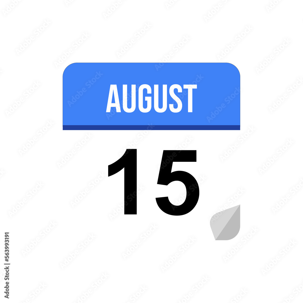15 August calendar date icon on transparent background 15 August calendar date icon on transparent background