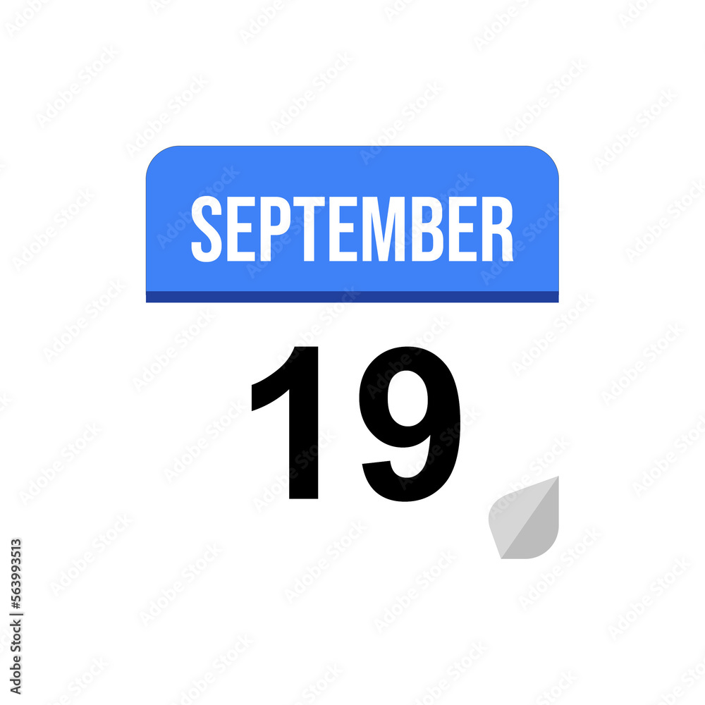 19 September calendar date icon on transparent background 19 September calendar date icon on transparent background