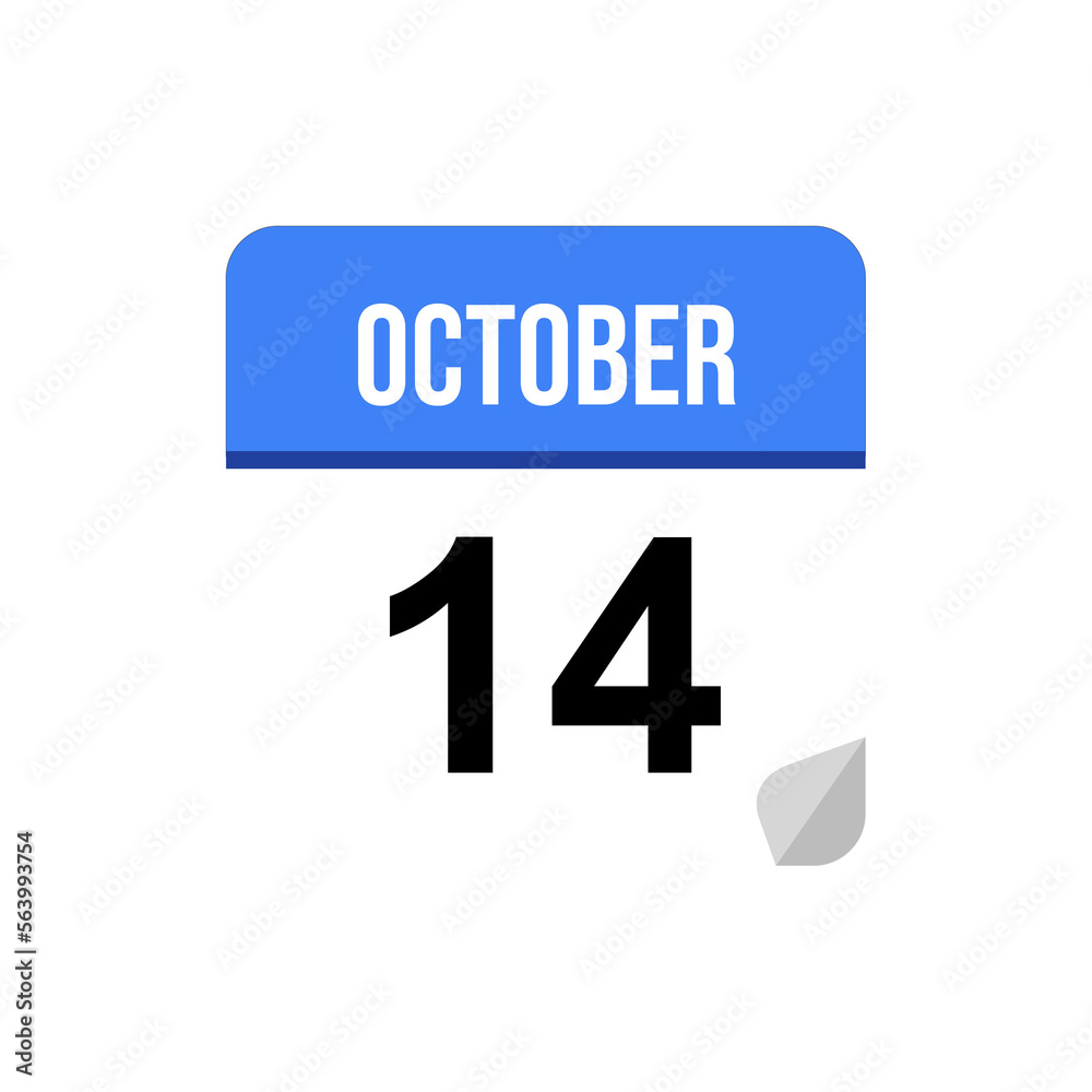 14 October calendar date icon on transparent background