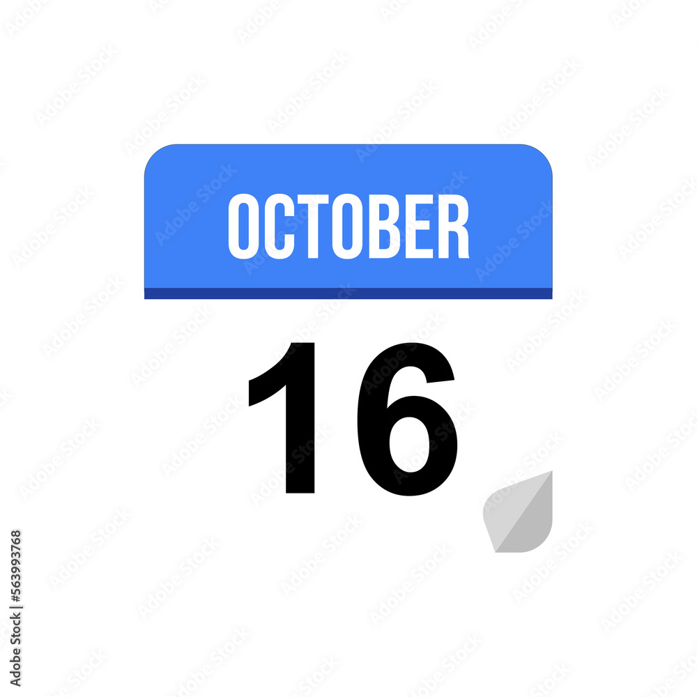 16 October calendar date icon on transparent background 16 October calendar date icon on transparent background