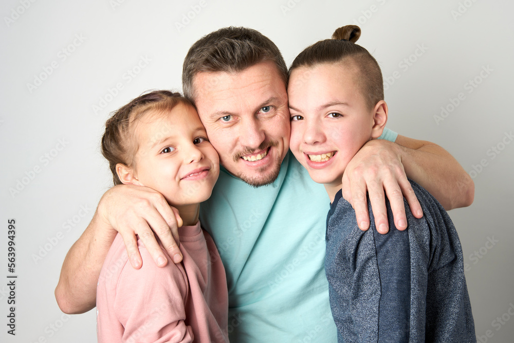 Fototapeta premium Happy family portrait on white background, close-up