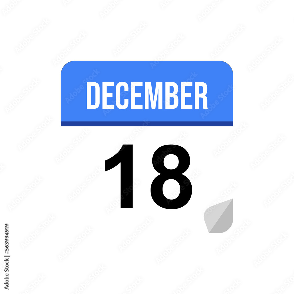 18 December, Calendar date icon, Event date icon 18 December, Calendar date icon, Event date icon