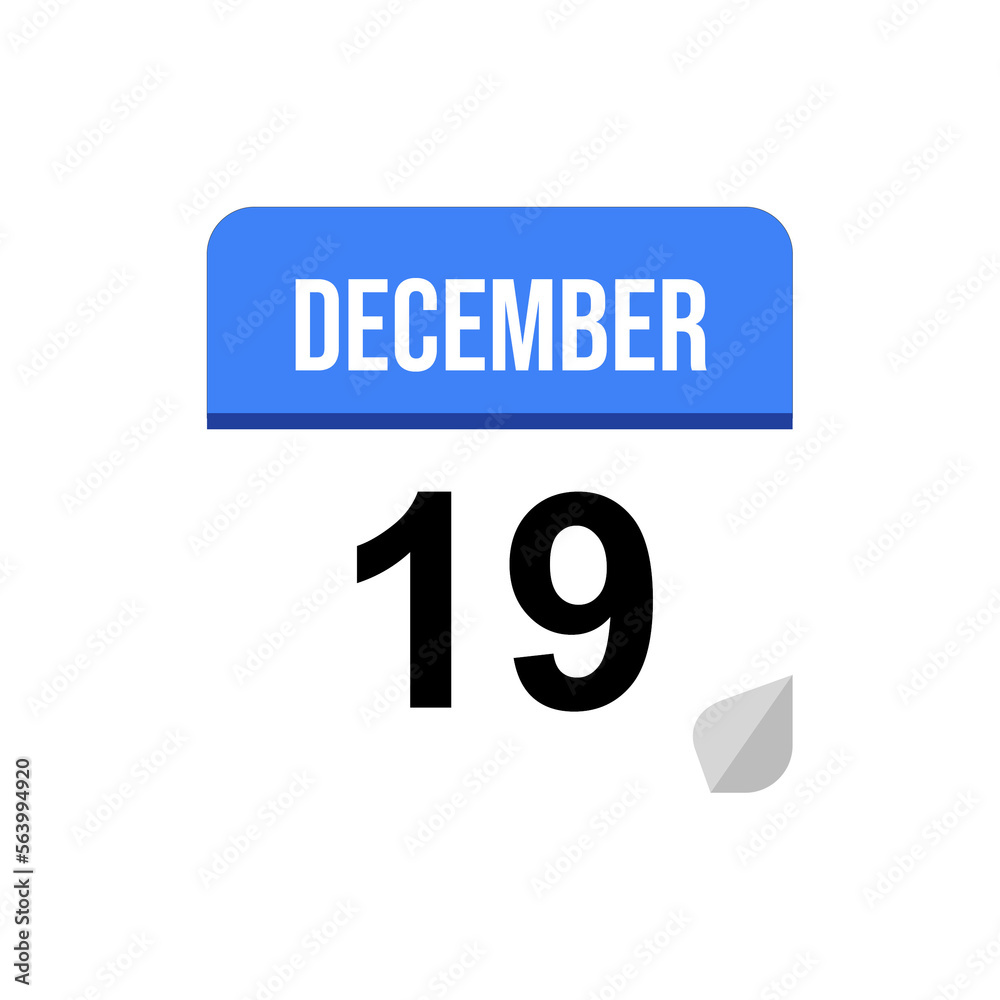19 December, Calendar date icon, Event date icon 19 December, Calendar date icon, Event date icon