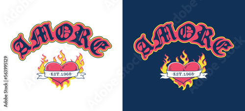 Vector artwork with amore word and flaming heart