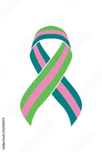 Vector graphic of metastatic breast cancer ribbon on white background. green, pink, and teal awareness ribbon for metastatic breast cancer support symbol. vector eps10.