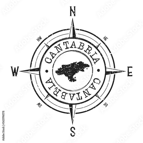 Cantabria, Spain Stamp Map Compass Adventure. Illustration Travel Country Symbol. Seal Expedition Wind Rose Icon. photo