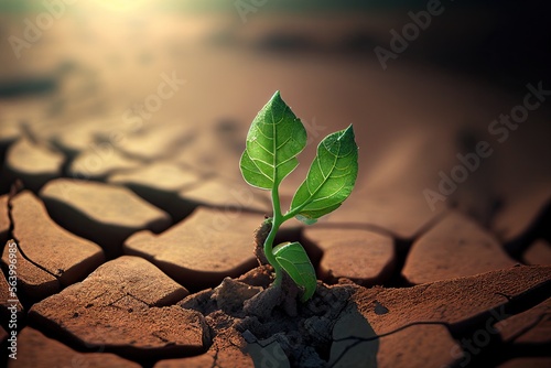 plant growing in the dry cracked soil. Generative AI. 