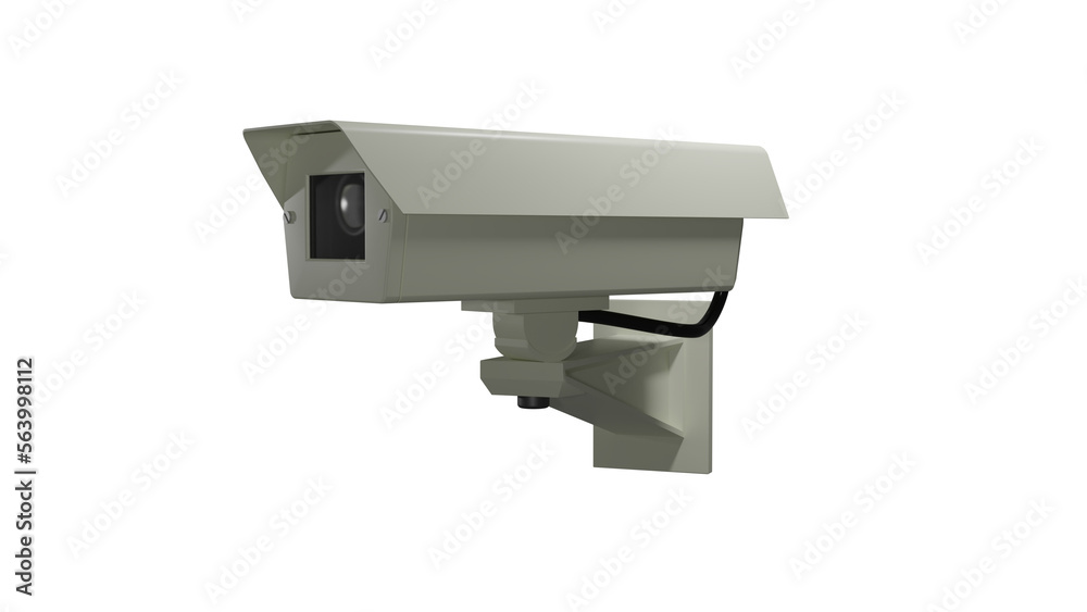 White CCTV surveillance security square camera for monitoring isolated on transparent background. Minimal concept. 3D render