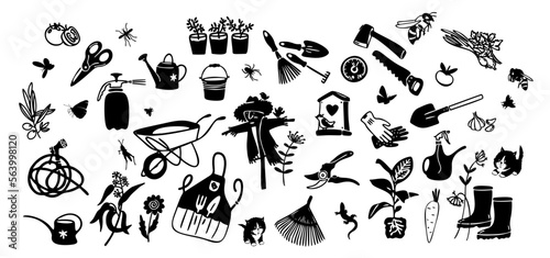 Gardening Set of icons. Agriculture Icons.   Sowing seeds. Vector contour 
