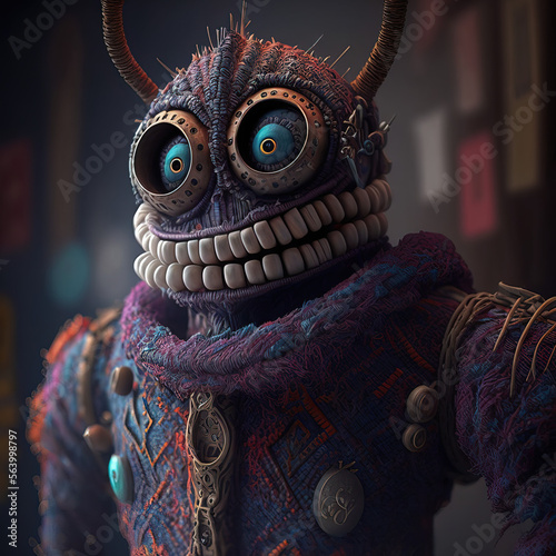 Realistic scary voodoo doll monster creepy. Generative AI photo