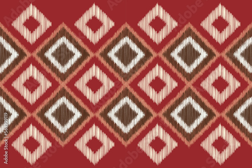 Ethnic Ikat fabric pattern geometric style.African Ikat embroidery Ethnic oriental pattern crimson red background. Abstract,vector,illustration. use for texture,clothing,wrapping,decoration,carpet.