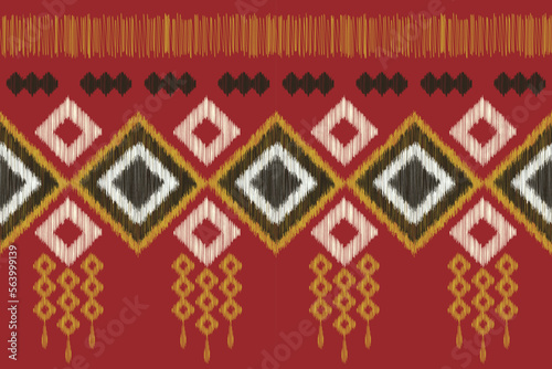 Ethnic Ikat fabric pattern geometric style.African Ikat embroidery Ethnic oriental pattern crimson red background. Abstract,vector,illustration. use for texture,clothing,wrapping,decoration,carpet.