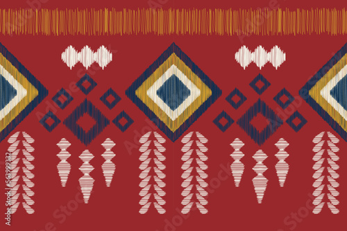 Ethnic Ikat fabric pattern geometric style.African Ikat embroidery Ethnic oriental pattern crimson red background. Abstract,vector,illustration. use for texture,clothing,wrapping,decoration,carpet.