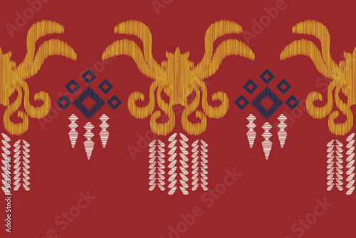 Ethnic Ikat fabric pattern geometric style.African Ikat embroidery Ethnic oriental pattern crimson red background. Abstract,vector,illustration. use for texture,clothing,wrapping,decoration,carpet.