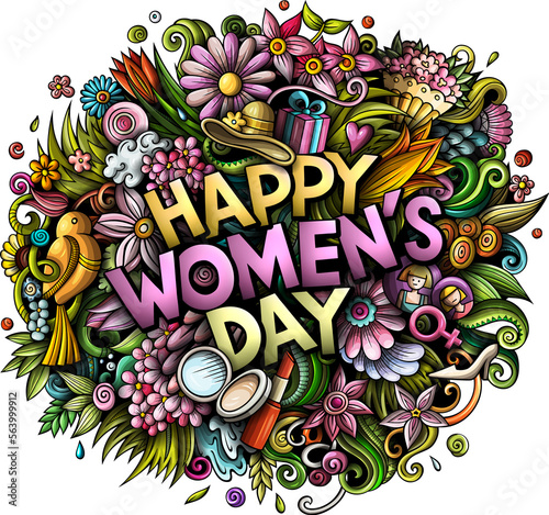 Happy womens day lettering cartoon illustration