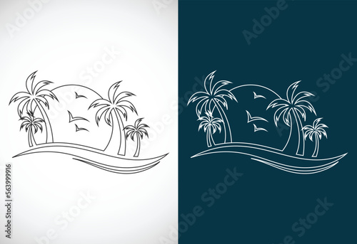 Simple modern Unique tropical beach line art logo design vector illustration
