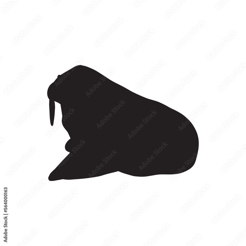 Cute walrus silhouette on a white background. Vector hand drawn kids illustration. Sea ocean. Underwater world Cute walrus silhouette on a white background. Vector hand drawn kids illustration. Sea ocean. Underwater world