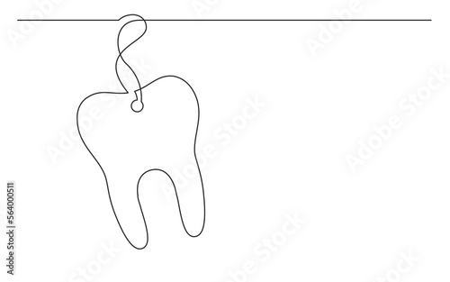 continuous line drawing vector illustration with FULLY EDITABLE STROKE of tag label dental sign tooth