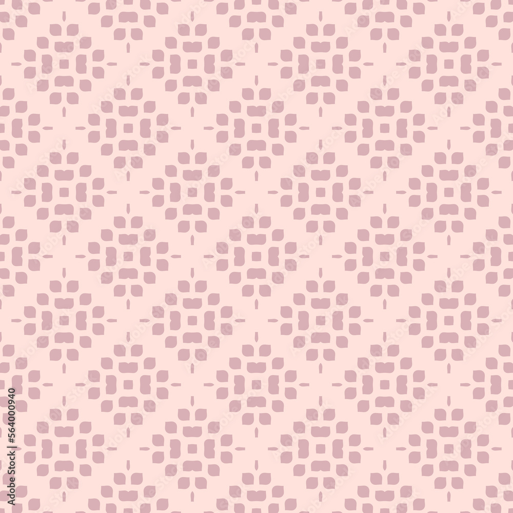 Vector geometric floral pattern. Elegant abstract ornament texture with flower silhouettes, small petals, leaves. Luxury pink background. Repeat geo design for decor, wallpaper, product package, wrap