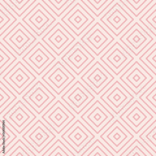 Vector geometric seamless pattern. Retro vintage style seamless texture with diamonds, rhombuses, zigzag lines, chevron. Elegant geo ornament. Abstract pink background. Cute design for decor, fabric