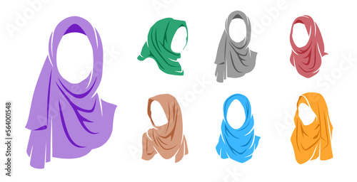 Set of woman wearing colorful hijab icon, hijab logo isolated
