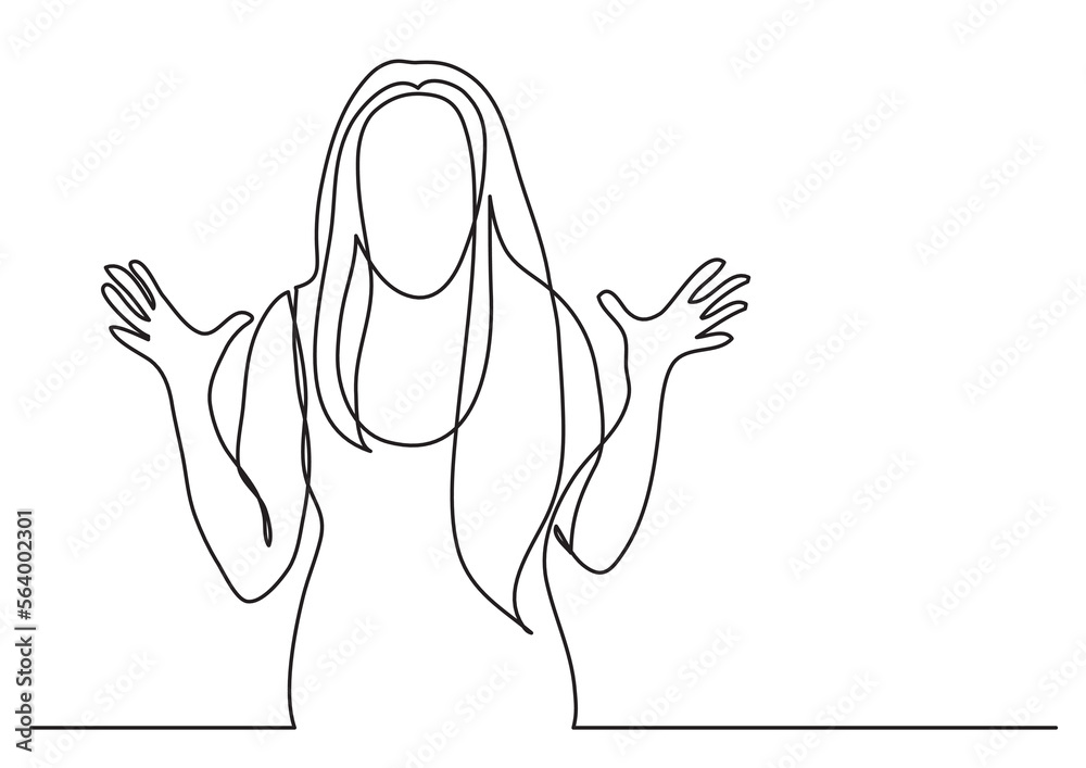 continuous line drawing vector illustration with FULLY EDITABLE STROKE of emotional upset woman continuous line drawing vector illustration with FULLY EDITABLE STROKE of emotional upset woman
