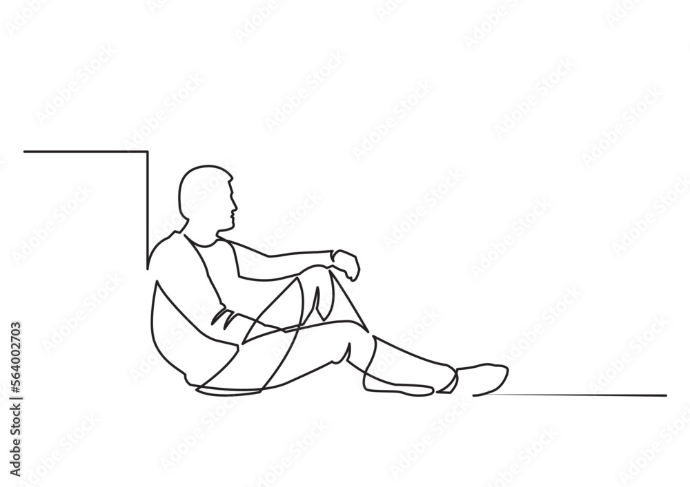 Obraz premium continuous line drawing vector illustration with FULLY EDITABLE STROKE of sitting man