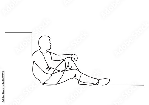 continuous line drawing vector illustration with FULLY EDITABLE STROKE of sitting man