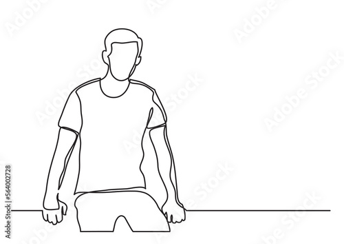 continuous line drawing vector illustration with FULLY EDITABLE STROKE of sitting young man