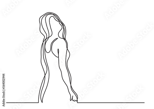 continuous line drawing vector illustration with FULLY EDITABLE STROKE of woman in dress
