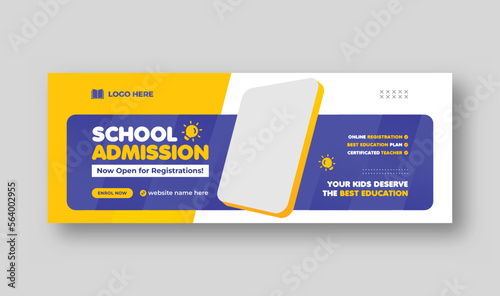 Kids school admission Facebook cover, Social media cover template, web banner timeline template