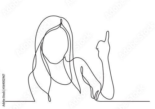 continuous line drawing vector illustration with FULLY EDITABLE STROKE of woman pointing