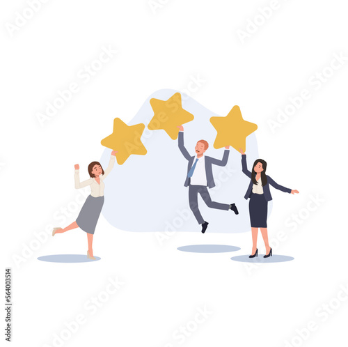 People are holding stars, giving five star Feedback. satisfaction rating. Feedback, review evaluation.